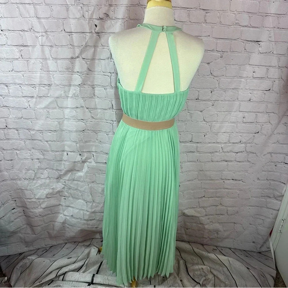 BCBGMAXAZRIA Louisa Opaline Green Pleated Dress sz 4 hi-low halter tie high neck - Picture 10 of 11